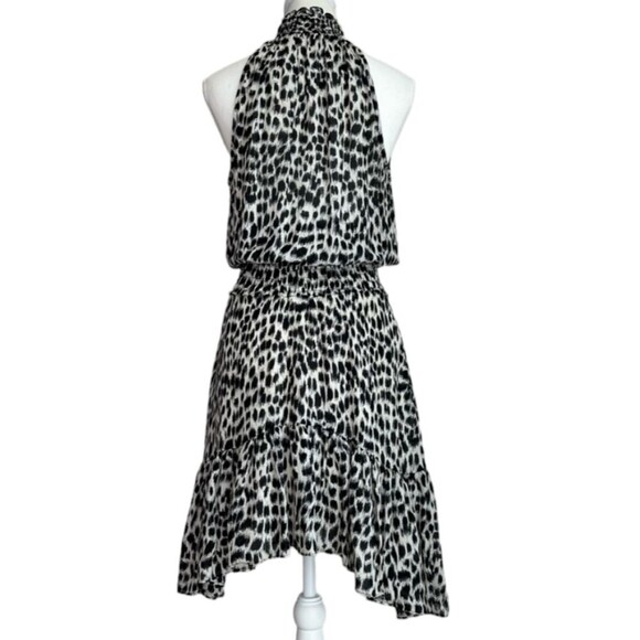 A.L.C Cody Leopard Print Silk Dress Mini Black White High Neck Sleeveless Size 4 - Picture 6 of 8